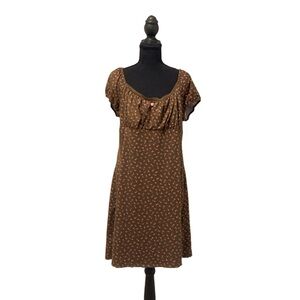 No Boundaries Brown Mini Dress with Pink Small Floral Print